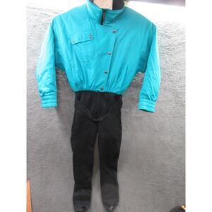 Vintage 80s Ski Suit Profile Snowsuit Womens One Piece Snow Bib Retro Sz 8 Teal
